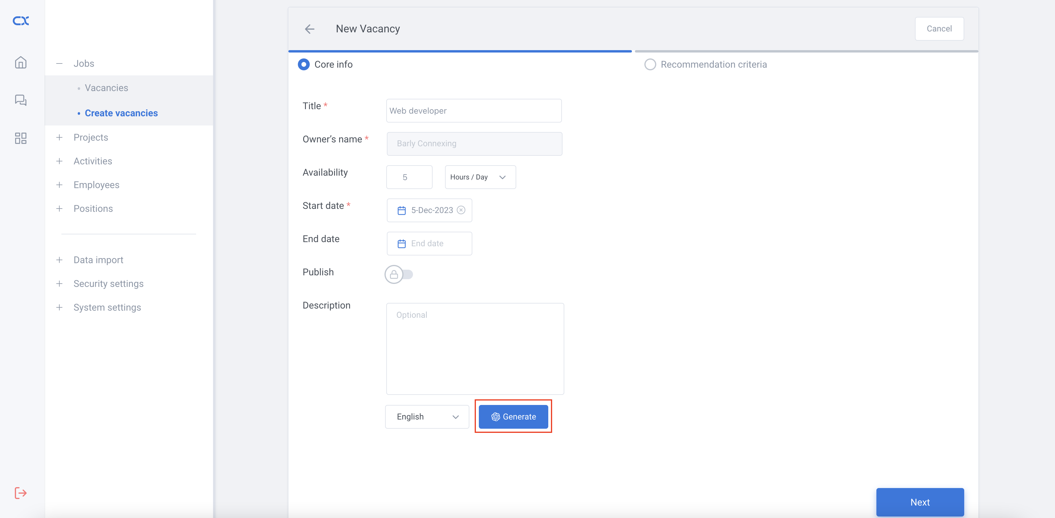 Auto Generate Jobs, Projects, or Activities Description Feature